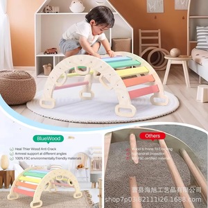 Arco de escalada de madera maciza con forma de arcoíris para niños pequeños, equipo de juego Montessori para interiores, juguete de madera unisex - Product Image 2