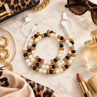 Kabel Pengisi Daya Ponsel 4 in 1 Motif Leopard Berhias Mutiara Hitam USB Type C Multi Charging Cable Kabel Transfer Data