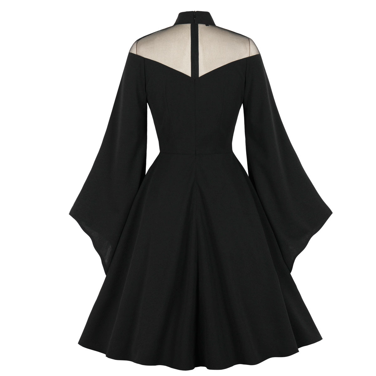 Gothic Black Women's Party Dress A-Line Swing with Flare Sleeves for  Halloween & Christmas - Vintage Autumn Style