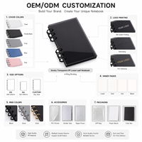 Carnet de notes à 6 anneaux en PP transparent fumé personnalisé, organiseur de planification, journal rechargeable, coins arrondis, pour bureau, OEM, ODM, vente en gros