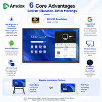Écran tactile LCD LED TV Amdox 65/75/86 pouces 4K UHD Android 16 16 Go de RAM Panneau plat interactif Tableau blanc éducatif Maxhub