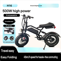 Vélo de montagne électrique pliable à moteur central en acier haute teneur en carbone de 16 pouces, moteur arrière sans balais de 500 W, batterie au lithium 48 V 10,5 Ah