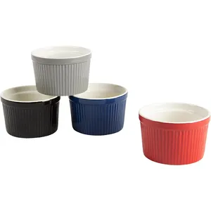 Wholesale 6 Pack Ceramic Ramekins Sets For Pudding Souffle Creme Brulee Dessert Snack Serving Bowls Oven Safe Bake Bowl