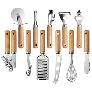 Ensemble d'ustensiles de cuisine : batteur, éplucheur, couteau à pizza et à fromage, manche en bois, acier inoxydable, non électrique, petit ustensile de cuisine CT03 W - Product Image 3