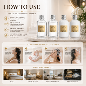 Produits <span class=keywords><strong>d</strong></span>'accueil de luxe pour hôtels, directement de l'usine : Shampoing et après-shampoing jetables 40 ml au parfum de thé blanc, avec logo personnalisé, articles de toilette pour salle de bain - Product Image 6