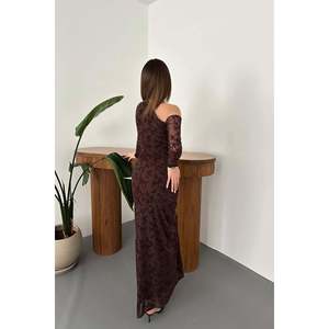Robe de soirée longue marron transparente pour femme, style robe de bal, silhouette élégante pour soirée formelle, vente en gros - Product Image 1