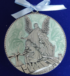 Medaglie Religiose con Angelo per Culla e Preghiera per Bambini con Nastro in Raso, Lega di Zinco Placcata Argento, Stampa Serigrafica - Product Image 2