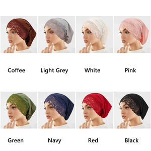 Turbante Etnico in 8 Colori per Donne Musulmane, Cappello Semplice Tinta Unita con Pizzo, Copricapo in Poliestere, Bandana - Product Image 2