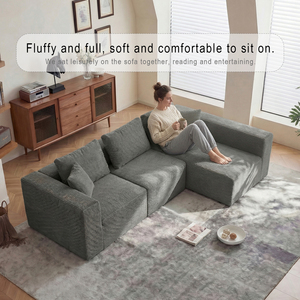 Sofá Seccional de Corduroy Estilo Nube, Tapizado, Modular, con Asiento Ajustable para Sala de Estar o Apartamento - Product Image 4