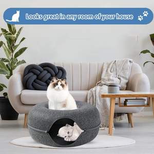 Fabricant de gros Premium chat Tunnel lit feutre matériel intérieur chat Tunnel Peekaboo grotte avec même couleur fermeture éclair détachable - Product Image 3