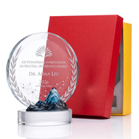 Trophée en cristal octogonal tournesol, grande surface de gravure, sculpture 3D Montagne Bleue, récompense pour reconnaissance des employés, vente chaude