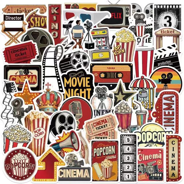 50pcs Cartoon Retro Movie Material Graffiti PVC Waterproof Sticker Creative DIY Decoration Phone case Notebook Water Cup Luggage