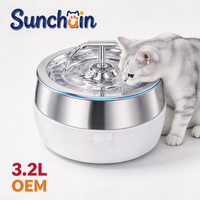 Fontaine à eau miniature en acier inoxydable 3,2 L, à brancher, filtration automatique, alimentation interactive, design mignon, pour chats et chiens