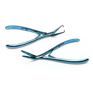 Juego de 2 Pinzas Profesionales Premium para Extensiones de Cabello, Acero Inoxidable de Grado Quirúrgico con Recubrimiento Azul - Product Image 1
