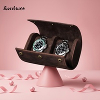 Eonluxe Vintage Boîte de rangement cylindrique en cuir de cheval pour montres mécaniques, portable, résistante aux chutes, pour voyage, étui à montres pour deux montres NEUF