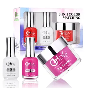 Wholesale Easy Application 3 in 1 Acrylic Dipping Powder with Acrylic Gel Polish and Nail Lacquer