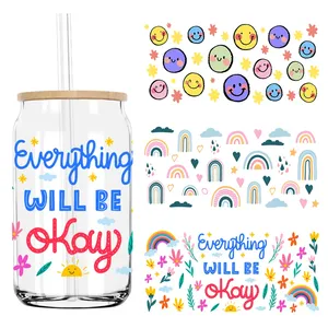 <span class=keywords><strong>Tutto</strong></span> andrà bene UV DTF adesivo per 16OZ libey tazza di vetro può avvolgere trasferimento adesivo etichette personalizzate fai da te Logo Vibes arcobaleno - Product Image 1