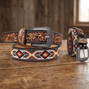 Genuine Cow Hide Leather Waterproof Vintage Style Square Steel Pin Belt Heat-Transfer Printed Skull Design Custom Width Length - Product Image 1