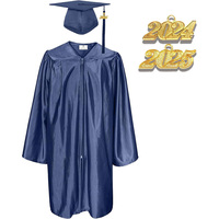 Set Jubah dan Topi Wisuda Anak Bahan Satin Mengkilap untuk Anak Usia 3-8 Tahun, Seragam Upacara Wisuda dengan Logo Kustom