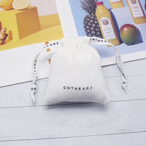 Sacs cadeaux à cordon imprimé blanc, pour emballage, logo personnalisé, pochette en coton écologique, pour bijoux, 50 pièces - Product Image 1