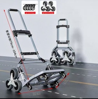 Chariot de courses pliable en alliage d'aluminium à quatre roues, deux-en-un, avec plateforme de rangement, capable de monter les escaliers, rétractable à un bouton, OEM
