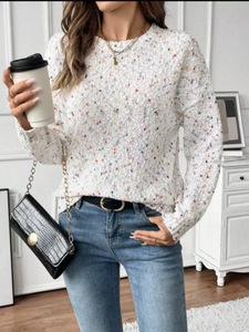 Hete Aanbieding Dames Koreaanse Stijl Herfst Winter Anti-Pilling Polyester/Katoen Gebreide O-hals 400g <span class=keywords><strong>Pullover</strong></span> Stippen Voorkant Volle Mouw - Product Image 4