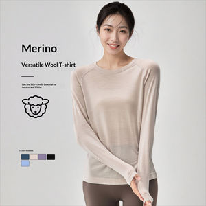 <span class=keywords><strong>T</strong></span>-<span class=keywords><strong>Shirt</strong></span> Personalizzata da Donna in Lana Merino a Maniche Lunghe Traspirante Casual con Collo Tondo per Escursionismo e <span class=keywords><strong>Trekking</strong></span> - Product Image 1