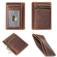 Grosir dompet kulit asli Crazy Horse antik dompet tempat kartu minimalis ultratipis dompet kulit sapi