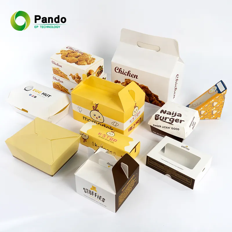 Упаковочная бумажная пищевая коробка с индивидуальным логотипом, Упаковочная упаковка для жареной курицы и гамбургера, коробки для жареной курицы