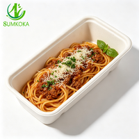 SUMKOKA 600ml Contenant alimentaire rectangulaire 100% compostable en bagasse de canne à sucre, barquette jetable pour la préparation des repas et la restauration