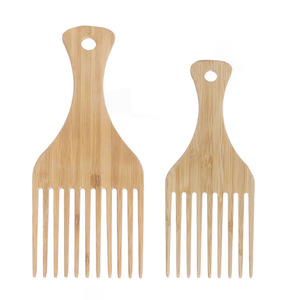 Venta al por mayor logotipo personalizado peine de bambú natural para el cabello rizado peine desenredante peine Afro peine para elegir el cabello - Product Image 1