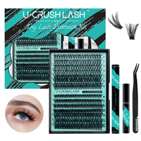 Kit de cils individuels DIY avec colle, courbure D, bande noire, volume épais, style européen et américain, faux cils pour application à domicile