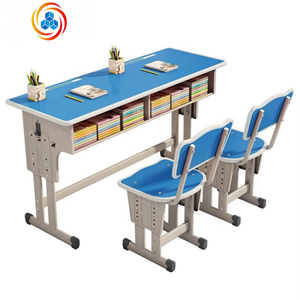 Modern Metal School Furniture Set High Quality Comfortable Student Double <b>Desks</b> and <b>Chairs</b> - Product Image 1
