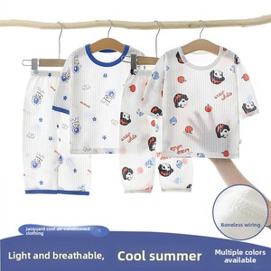 <span class=keywords><strong>Pyjama</strong></span> d'été pour garçons en coton peigné antibactérien et anti-humidité, sans coutures, fin, à manches trois-quarts, motif dessin animé - Product Image 1