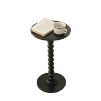 Table basse ronde moderne en bois massif noir avec piètement en fer, petite table d'appoint pour salon, mobilier de maison