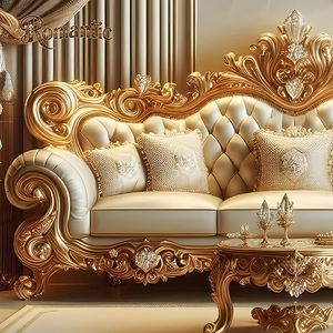 Divano a Tre Posti di Lusso Europeo con Decorazioni in Diamanti, Vendita Calda, Legno Massello di Alta Qualità, Elegante Imbottito per <span class=keywords><strong>Soggiorno</strong></span> - Product Image 3