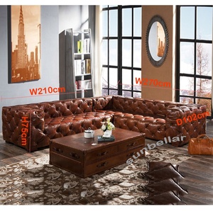 Canapé <span class=keywords><strong>Chesterfield</strong></span> en cuir véritable sectionnel personnalisé, style mid-century, trois places, capitonné, en forme de L, ensemble de canapés pour salon, meubles de villa - Product Image 6