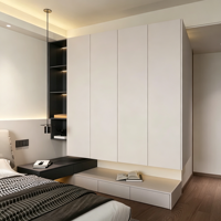 Armoire de chambre modulaire sur mesure avec éclairage LED, portes en panneaux de mélamine, bois durable, moderne et écologique pour salon et maison