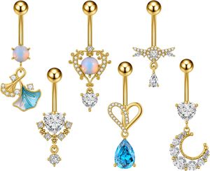 Set di 6 <span class=keywords><strong>Piercing</strong></span> per <span class=keywords><strong>Ombelico</strong></span> in Acciaio Inox 14G Placcato Oro/<span class=keywords><strong>Argento</strong></span> con Cuore, Luna, Stella e Zirconi per Matrimonio - Product Image 1
