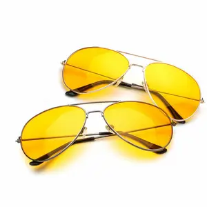 Bán Buôn Chất Lượng Cao Hợp Kim Khung Pilot Night Vision Kính UV400 Ống Kính Màu Vàng Đêm Driving Sunglasses