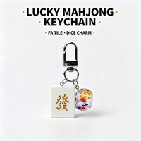 Porte-clés mignon en résine Mahjong, porte-clés avec pendentif dés et symbole de la fortune, cadeau promotionnel personnalisé pour la décoration de sac
