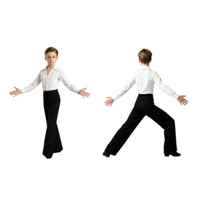 Camisa de Baile de Salón para Niños, Estilo Latino con Volantes, Cuello en V, Manga Larga, Top de Baile Infantil con Pantalones Acampanados, Traje de Competición - Product Image 2