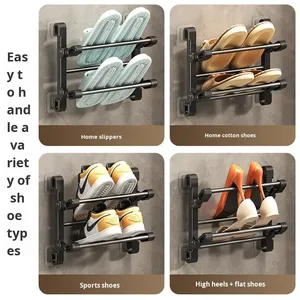 High Quality ABS Plastic Double Tier Wall Mounted Living Room <strong>Door</strong> <strong>Back</strong> Multifunctional Foldable Modern Simple <strong>Shoe</strong> <strong>Rack</strong> - Product Image 5