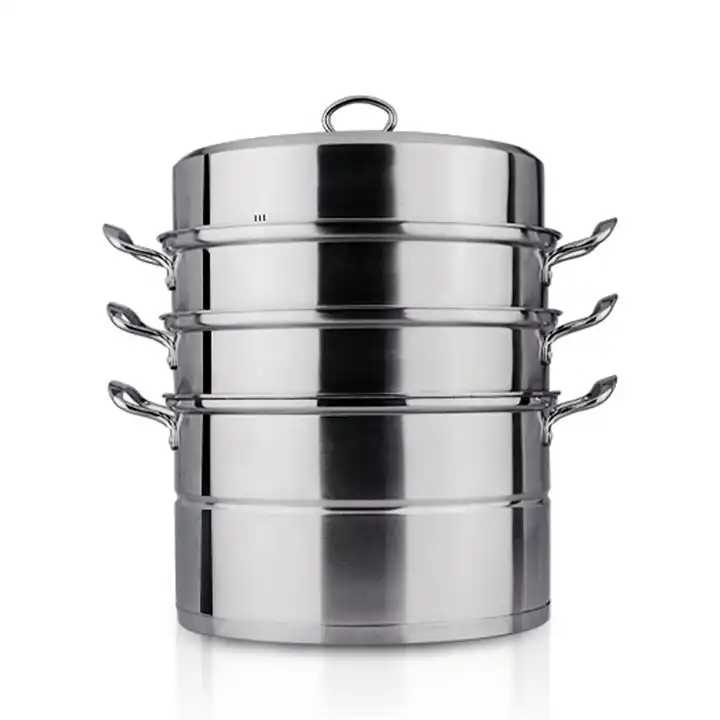 3 Tier Food Steamer Set with Glass Lid 28CM Cooker Pot Stackable Stainless  Steel