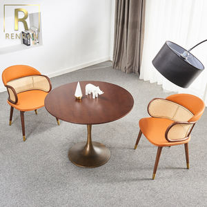 Chaise de salle à manger en rotin bois massif de style nordique, avec dossier, accoudoir, style rétro, en cuir médiéval - Product Image 6