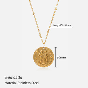 Collier en acier inoxydable plaqué or 18 carats avec pendentif pièce de monnaie signe <span class=keywords><strong>du</strong></span> zodiaque 12 constellations pour femme - Vente en gros de bijoux fantaisie - Product Image 6
