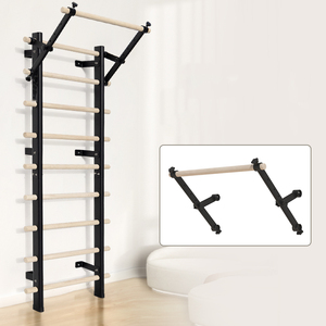 Barra di stallo <span class=keywords><strong>in</strong></span> <span class=keywords><strong>legno</strong></span> per uso domestico con cinghie di sospensione e attacco per barra di immersione Pull-Up 10 aste strategiche per la formazione scolastica e domestica - Product Image 1