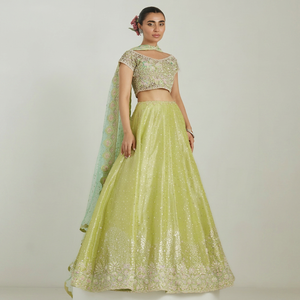 <b>Green</b> <b>Silk</b> Floor-Length Lehenga Choli Set for Women Embroidered Formal Wear for Pakistani Indian Wedding Diwali Party Occasions - Product Image 1