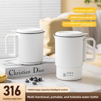 Bouilloire électrique portable sans fil en acier inoxydable 316, 600W, double protection, tasse de voyage, capacité 1L, chauffage rapide, bouilloire intelligente