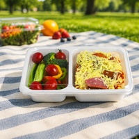 Barquettes d'emballage alimentaire personnalisées en CPET, blanches, à 2 compartiments, boîte à lunch, conteneur de préparation de repas à emporter en CPET avec couvercle transparent